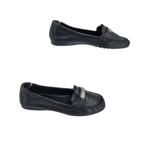 Coach Fredrica Pebble Leather Loafers 6.5 Black A5175 Slip On Flats Silver Logo - Picture 8 of 15